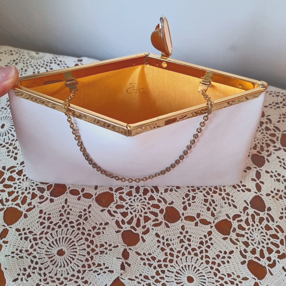 Etra 1960's "Envelope Clutch" Genuine Leather Purse, Off-White - Picture 1 of 13